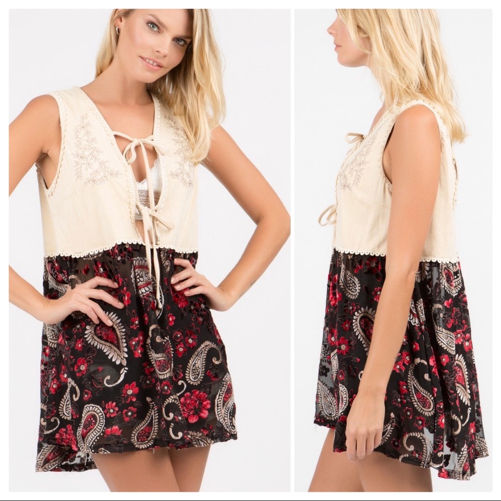 Boho 70's Suede & Flowers Baby Doll Layering Tunic - Picture 3 of 14